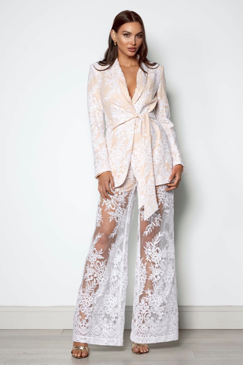 White tie up blazer shop